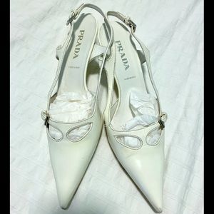 White Prada kitten heels